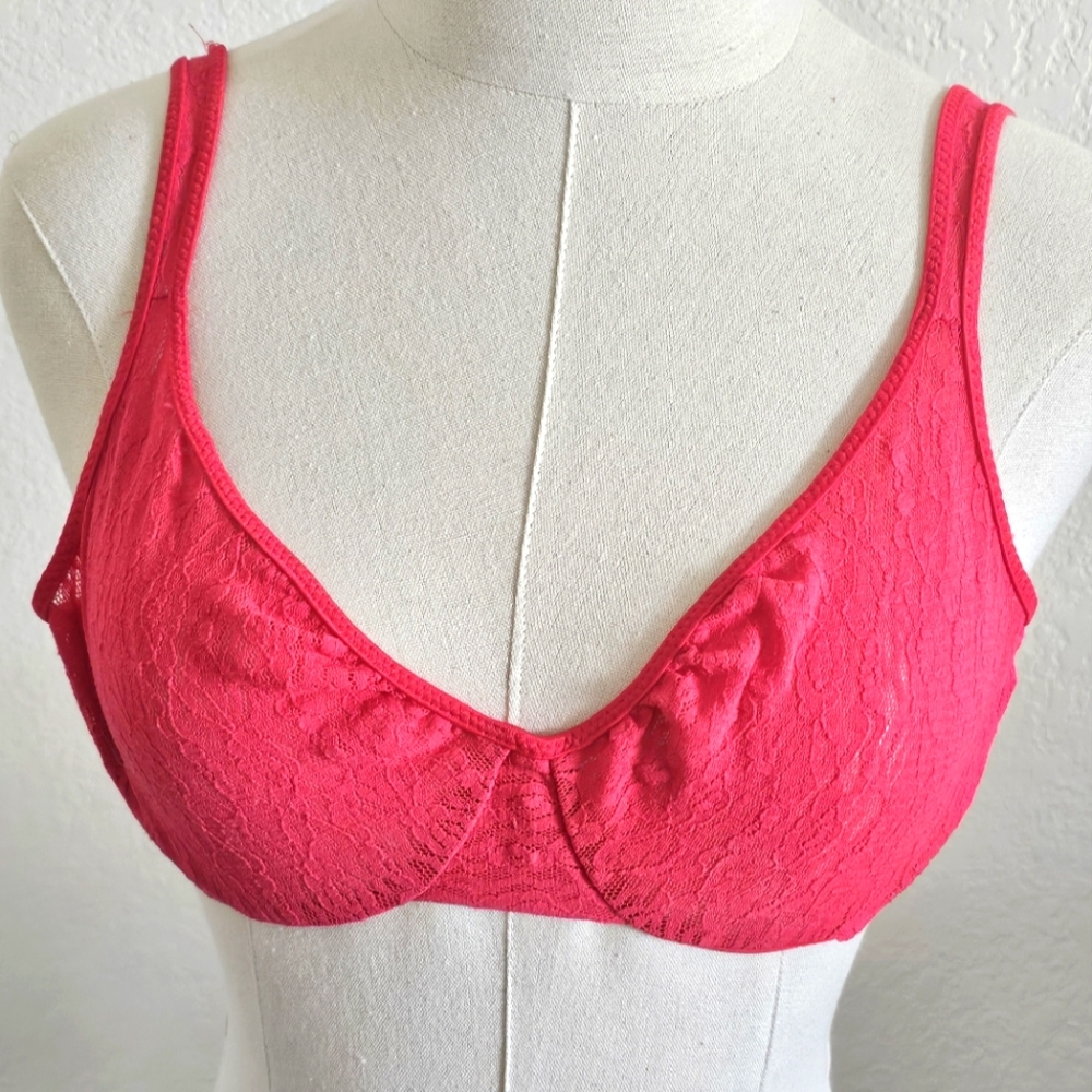 Vintage 90's Lovable Bra 34c Cherry Red Lace Lacy Bra Bralette Underwire Vtg